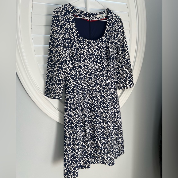 Womens Boden polka Dot Scoop Neck 3/4 Sleeve Midi Dress 6petite Pockets Career - Picture 2 of 7